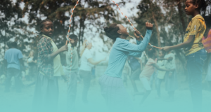 Girl jump roping with friends in Ethiopia