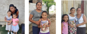 Three photos of children with their book of Bible stories