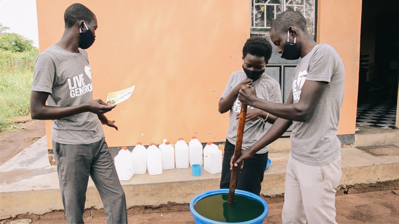 A man in Uganda makes soap