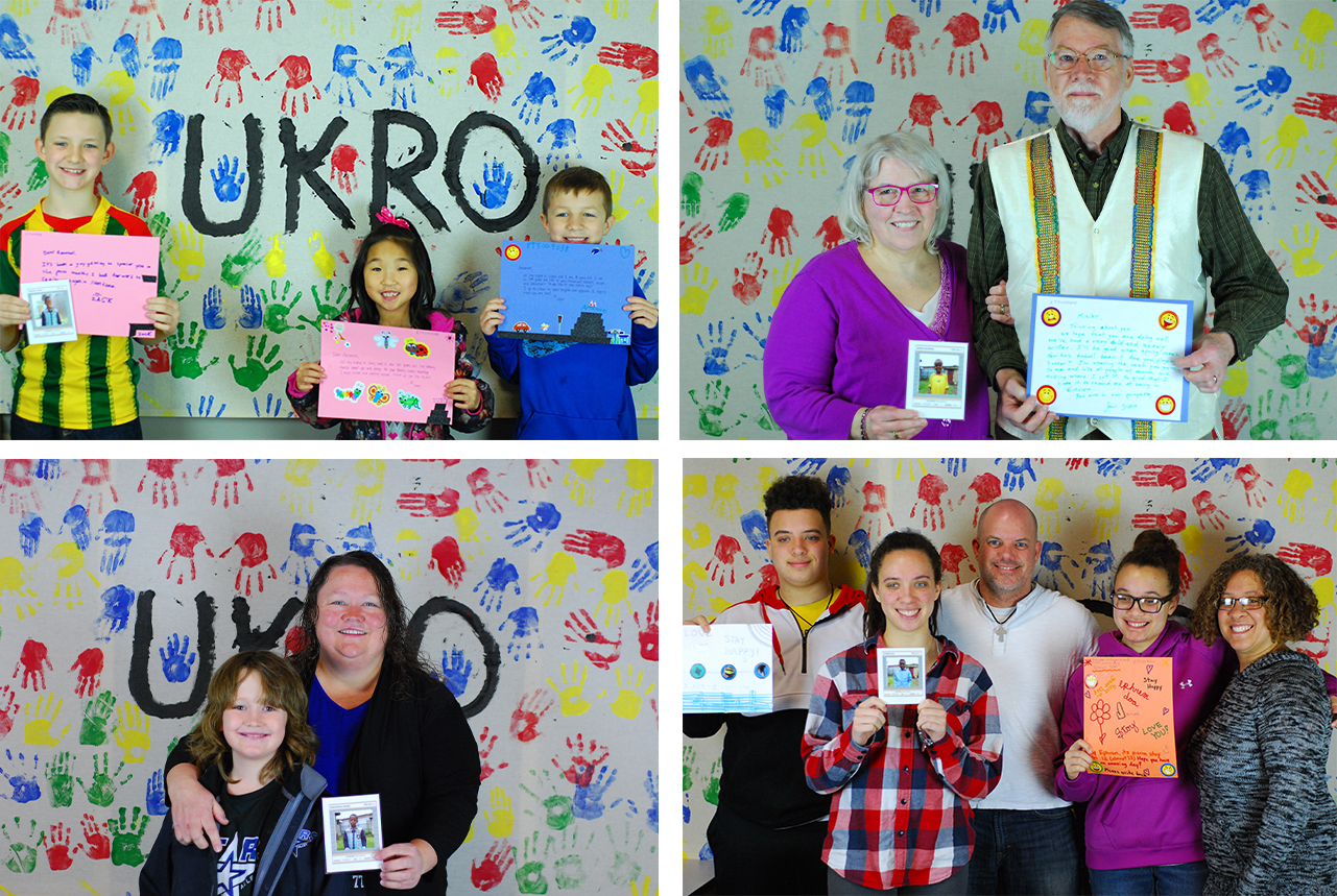 four photos of families holding letters they've written