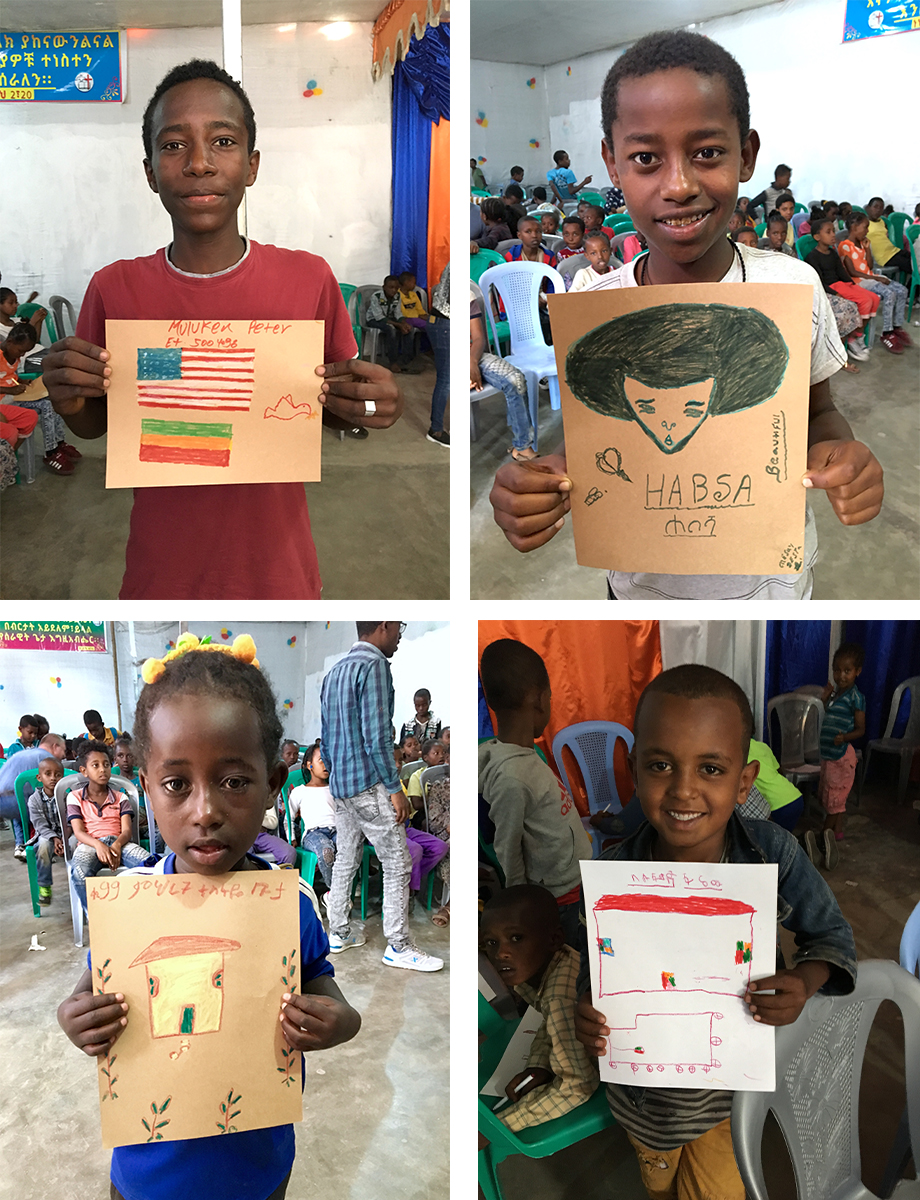 children in Ethiopia with their letters