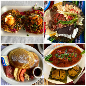 Four different colorful Guatemalan dishes in a collage.
