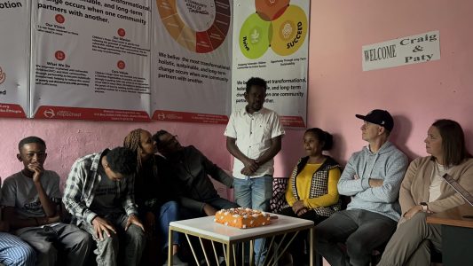 Pastor Craig Rees and Patty Jones with Central Wesleyan Church visit at Shone Yehiwot Berhan CarePoint